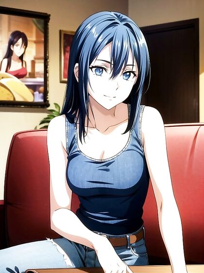 Seductive Black-Haired Beauty Takes Control in Captivating Blue Hentai AI Image