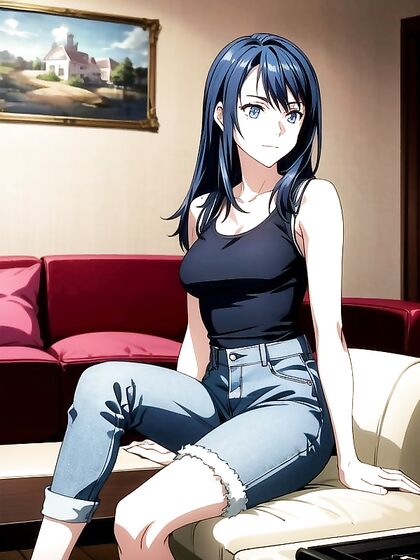 Cute Black-Haired Girl 18+ Gets naughty in the Living Room Hentai AI Image
