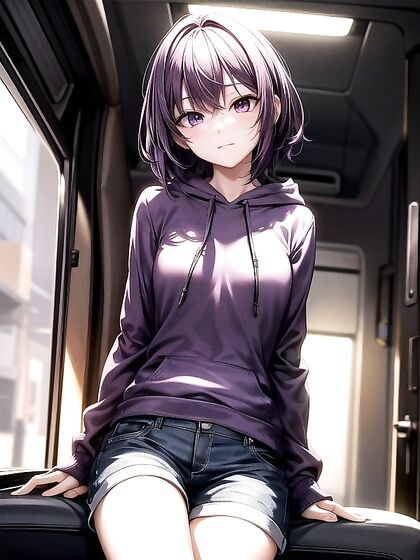 Skinny Girl 18+ with Bobcut Takes a Wild Ride in Car Hentai AI Image