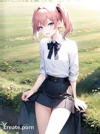Pale-Skinned Beauty in Blue Mini Skirt Takes Center Stage in Steamy Hentai AI Image