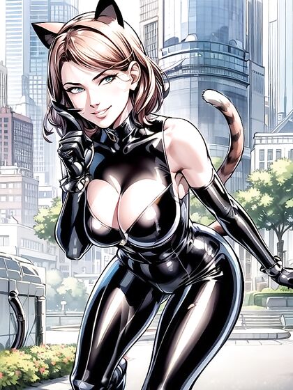 Pale-Skinned Cat Girl 18+ with Perfect Medium Breasts in Seductive Hentai AI Image