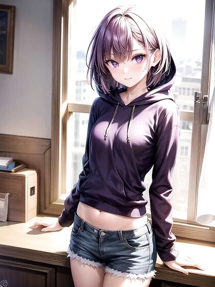 Skinny Girl 18+ Enjoying Intense Hentai AI Image on Purple Wallpaper