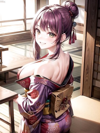 Kimono-clad Beauty with Hair Ribbon Entices on Tatami in Seductive Hentai AI Image