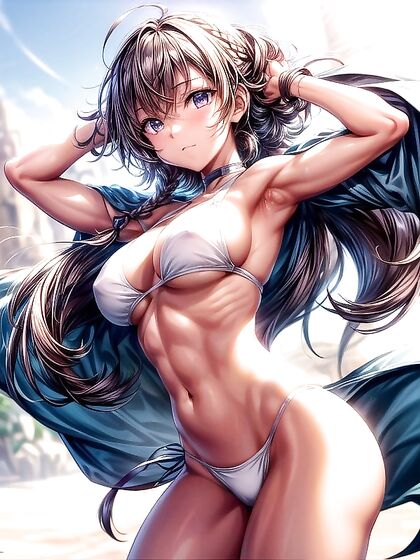 Fit Girl 18+ in Bikini Stares at Camera for Intense Hentai Pleasure