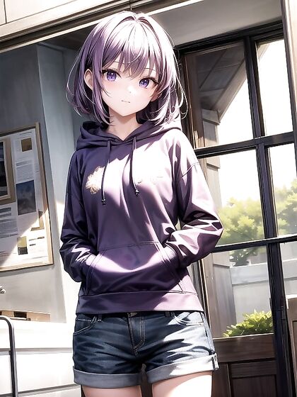 Window View Seduction - Purple Outfit and Jealousy-Fueled Hentai AI Image