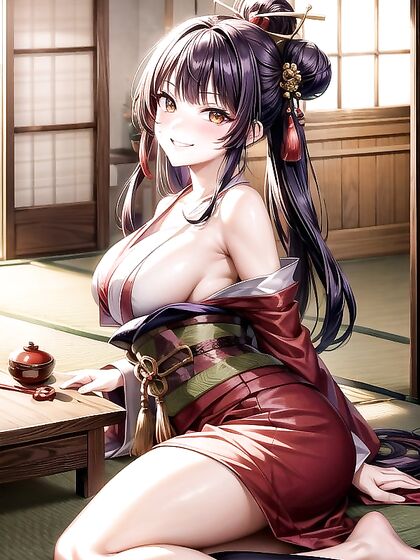 Mischievous Pale-Skinned Beauty with Hair Ribbons in Hentai AI Image