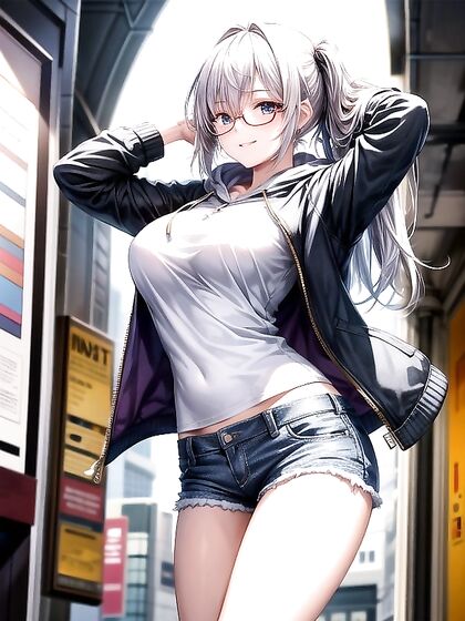 Happy White Girl 18+ with Glasses Enjoying Intense Hentai Pleasure