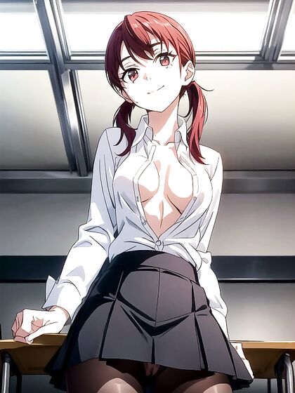 Red-Haired Teacher with Pigtails Teased in Seductive Hentai AI Image