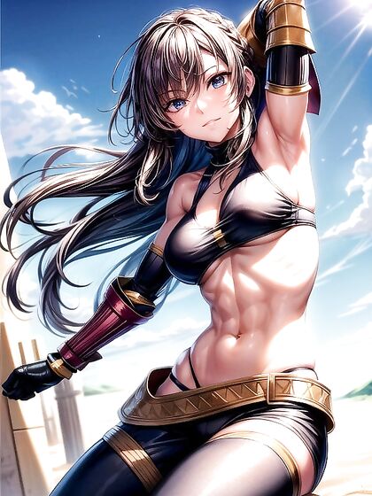 Armor-Gloved Desert Goddess Stares Intensely at You in Steamy Hentai AI Image