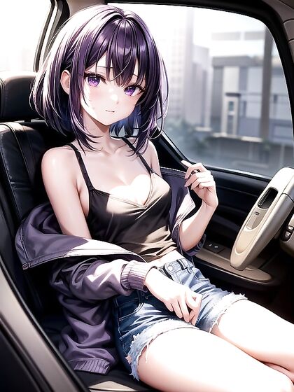 Skinny Girl 18+ with Purple Hair and Tiny 18+ Tits in Seductive Hentai AI Image