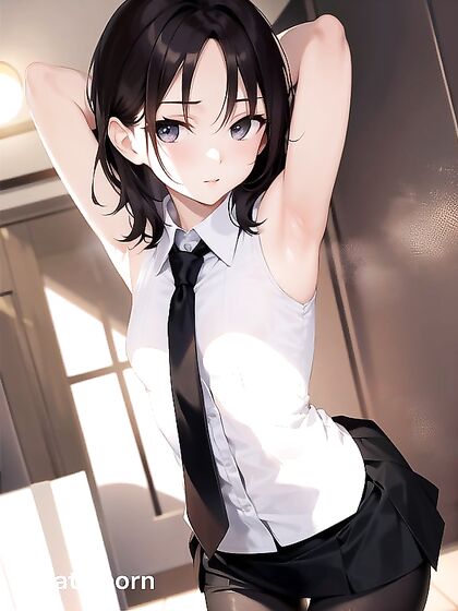 Arms Up, Busty Fantasy with Small Breasts in Wild Hentai AI Image