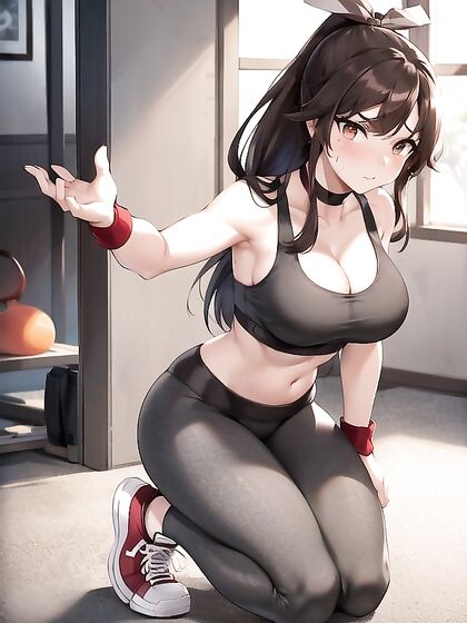 Submissive Beauty in Sport Bra Shows Off Her Medium Ass in Hentai AI Image