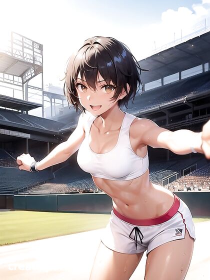 Fit Girl 18+ with Small Breasts Wears Cute Cotton Shorts in Seductive Hentai AI Image