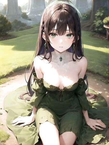 Brunette Laying Down for Steamy Green-Tinted Hentai AI Image