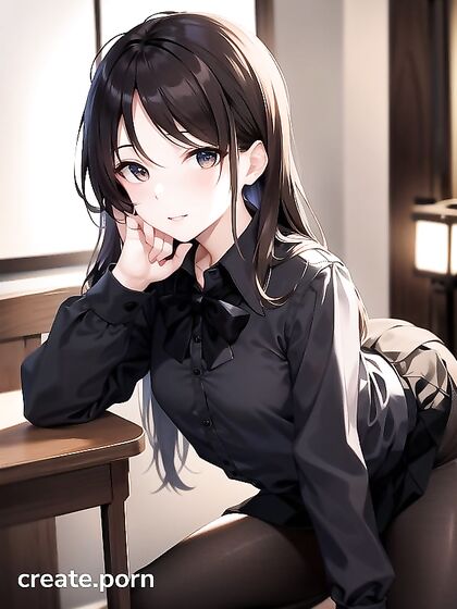 Teacher With Small Breasts Touches Her Face in Steaming Hentai AI Image