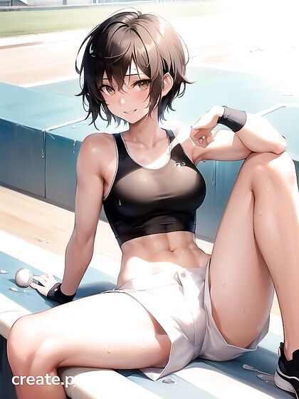 Black-Haired Babe in Sport Bra Drips Seduction in Solo Hentai AI Image