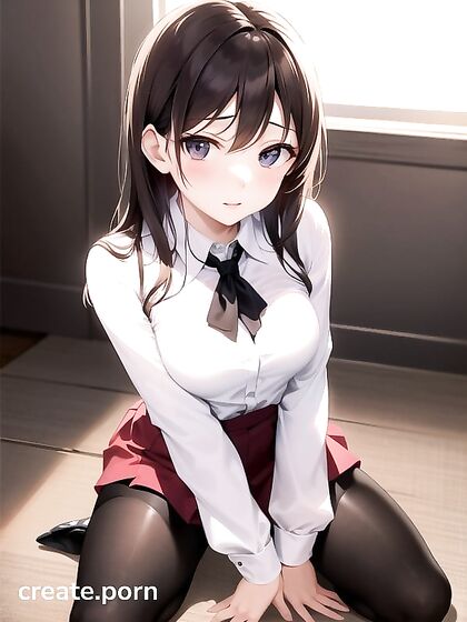 Skinny Girl 18+ Kneels for Intense hentai Pleasure in Hentai AI Image