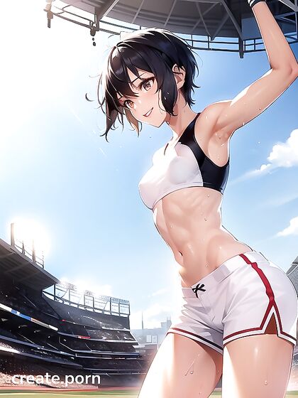 Light Brown Beauty in Sport Bra Takes On the Field in Steamy Baseball Stadium Hentai