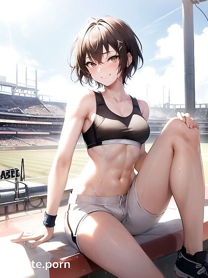 Small Breasts and Short Hair Action at the Baseball Stadium Hentai AI Image