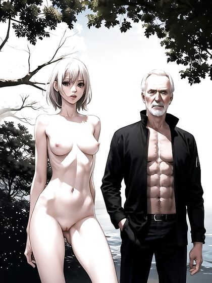 Young Thin Black Beauty and Older White Gentleman in Vibrant Full Body Hentai Pleasure