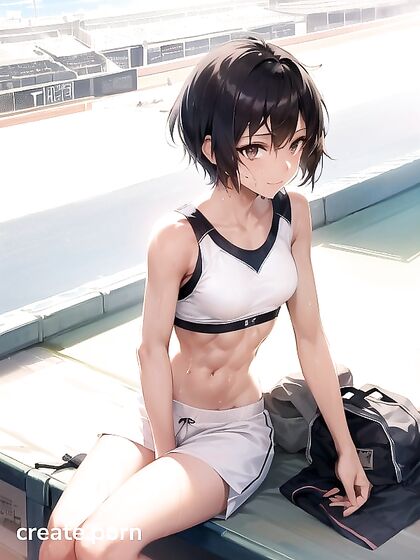 Happy Light Brown-Skinned Girl 18+ in Sport Bra for Steamy Hentai AI Image