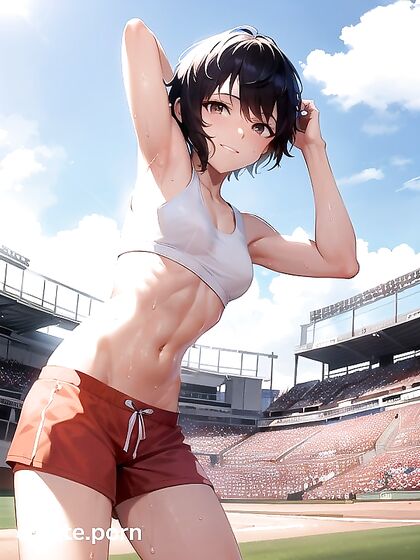 Small Breasts and Round Butt in Cute Cotton Shorts Hentai AI Image