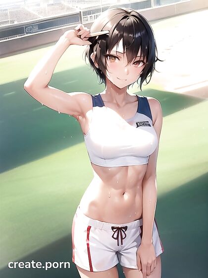 Black-Haired Babe in Sport Bra Leans Forward for Intense Hentai Pleasure