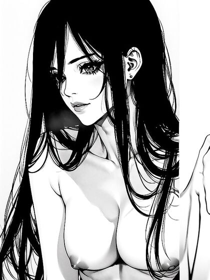 Naked Women in Black and White Manga Style Hentai AI Image