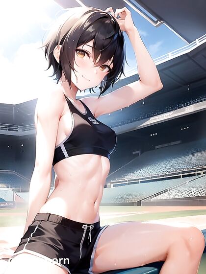 Fit Girl 18+ Spreads Her Legs in Cotton Shorts for Sensual Hentai AI Image