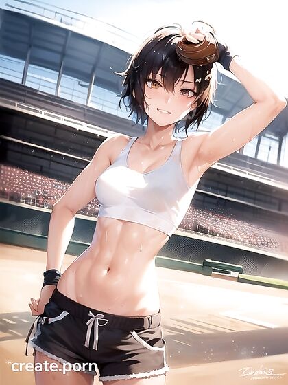 Black-Haired Babe Gets Pleasured at the Baseball Stadium in Steamy Hentai AI Image