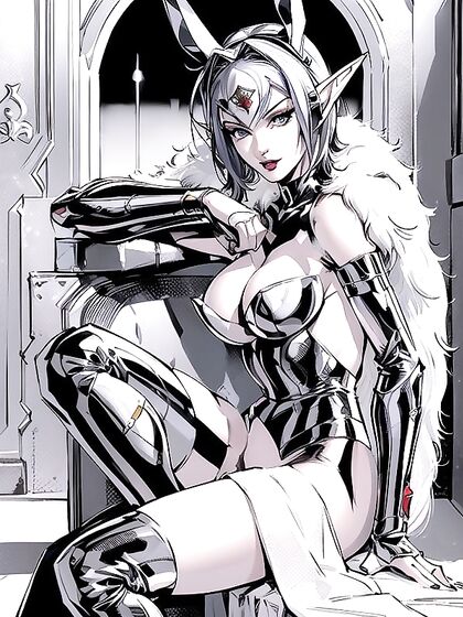 Bunny-Costumed Beauty in Fur Coat Teases on the Couch in Steamy Hentai AI Image