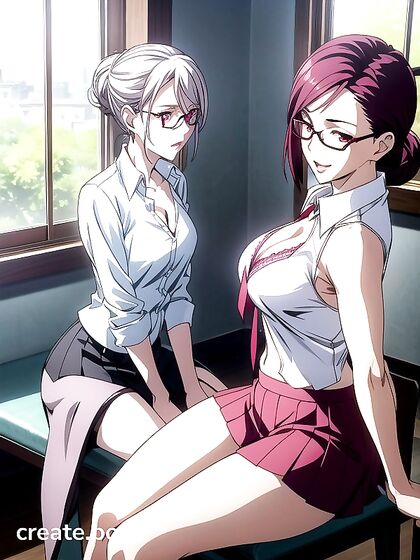 RED-Glasses Chick Exploring Solo Pleasure in Seductive Hentai AI Image