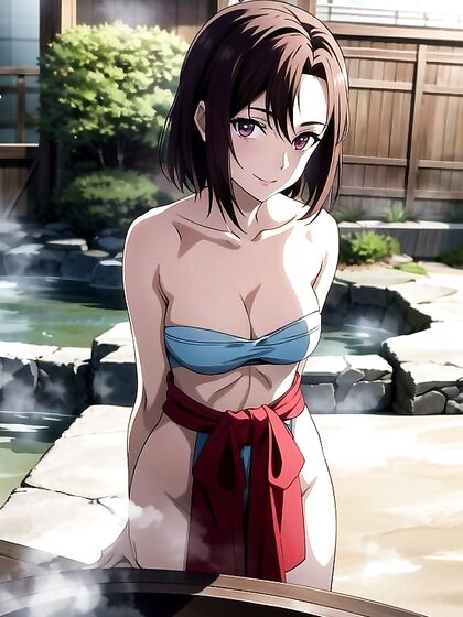 Brunette Enjoying Intense Onsen Action in Waist-Shot Hentai AI Image