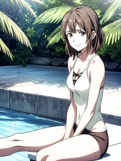 Happy Black-Haired beauty Enjoying Pleasure in Short Hentai AI Image
