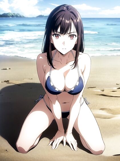 Kneeling in Bikini, Gazing at You for Intense Hentai Pleasure