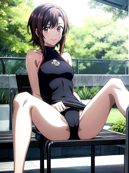 Poolside Tan Line Fun with Short Length in Seductive Hentai AI Image