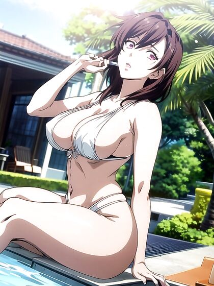 Sitting Down with Thick Thighs and Spread Legs in Seductive Hentai AI Image