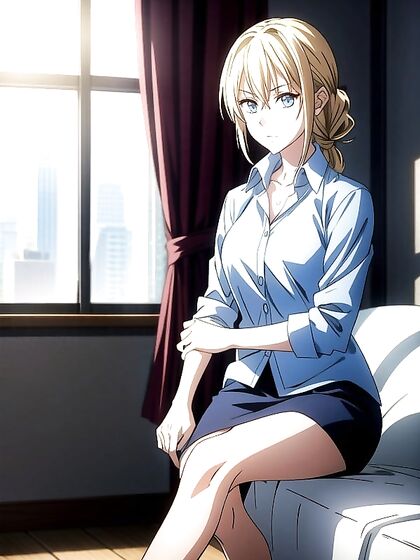Blonde in Office Shirt Gets Wild in Bedroom Hentai AI Image
