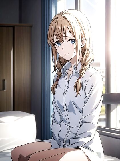 Office Seduction - Braided Beauty in Slutty Shirt for Steamy Hentai AI Image