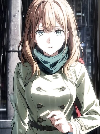 Snowy Day Seduction - Babe in Trench Coat Stares into Camera for Hot Hentai AI Image