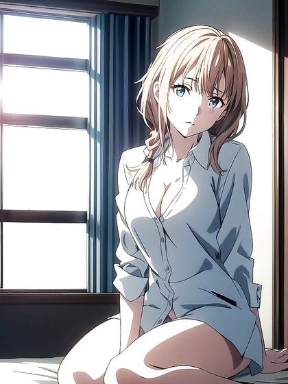 Office Chick in Provocative Pose Stares Seductively at You in Hentai AI Image
