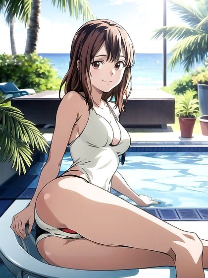 Solo Swimsuit Seduction by the Pool in Steaming Hentai AI Image