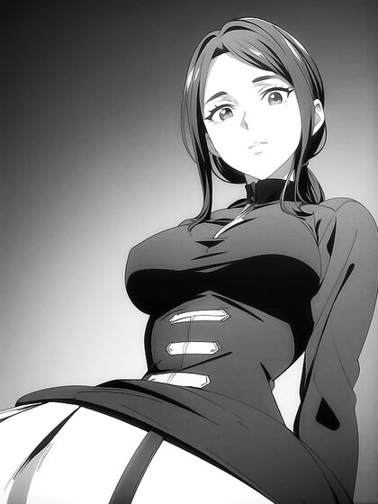Bottom-Up View of Massive Breasts in Seductive Hentai AI Image