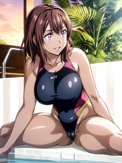 Pink Swimsuit Babe Spreads Her Legs Wide for Juicy Hentai AI Image