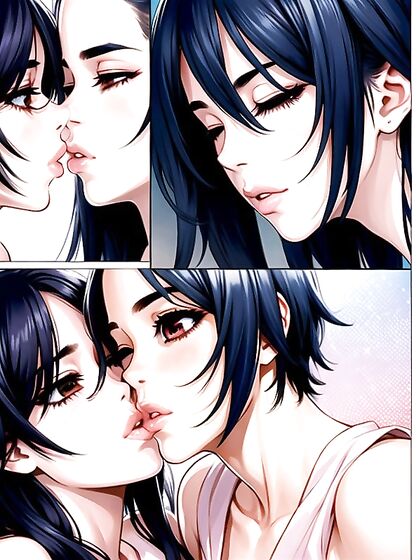 Girl 18+s Lock Lips with Passionate Kissing in Sensual Hentai AI Image