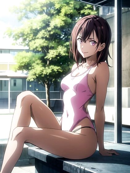 Tan Line Temptation - Waist-Shot Swimsuit Fun in Seductive Hentai AI Image