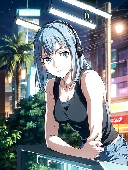 Up Close Front View of Sexy Girl 18+ in Jean Shorts in Hentai AI Image