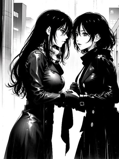 Sexy Babe in Trench Coat and Pullover Stares Intensely at You in Hentai AI Image