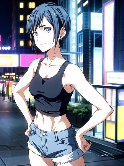 Nighttime hentai close-up featuring small-breasted beauty in steamy AI action