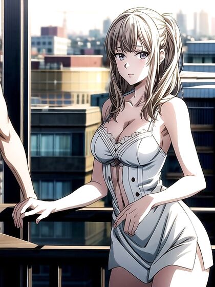 Screencaps of Luscious Cleavage on the Balcony in Steaming Hentai AI Image
